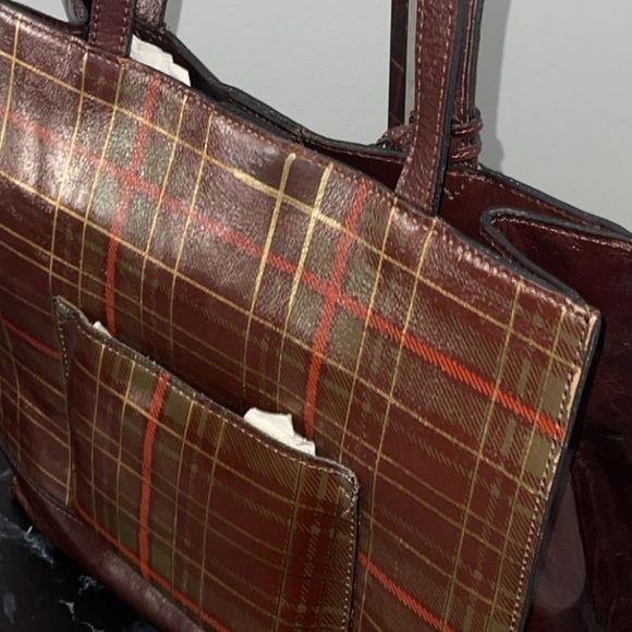 PATRICIA NASH Handbag Toscano Tote Autumn Plaid Leaf Logo Tote Bag AUTHENTIC - Picture 8 of 13